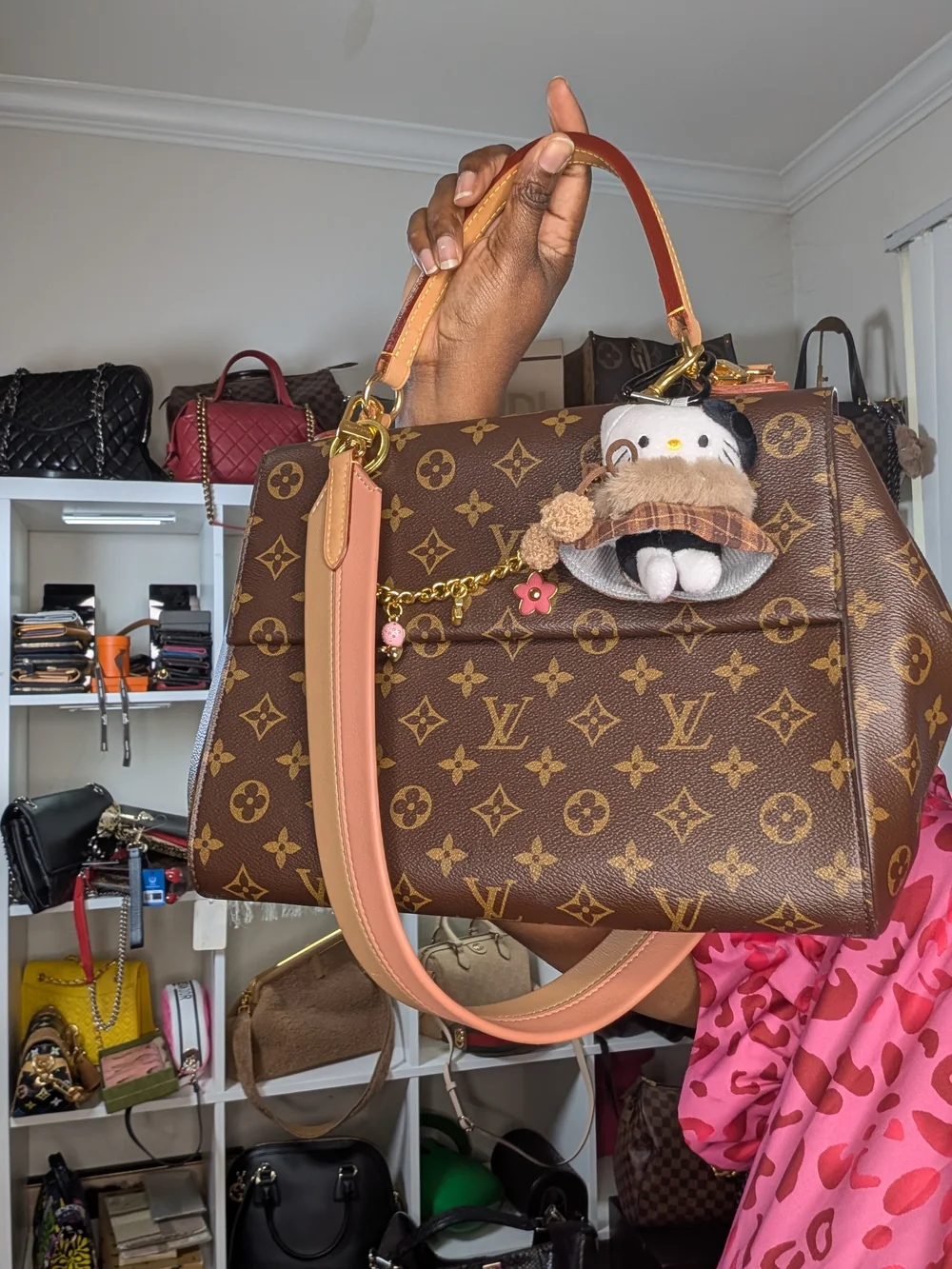 Louis Vuitton Clunny Brown Monogram Canvas Satchel with Pink-Tan Strap